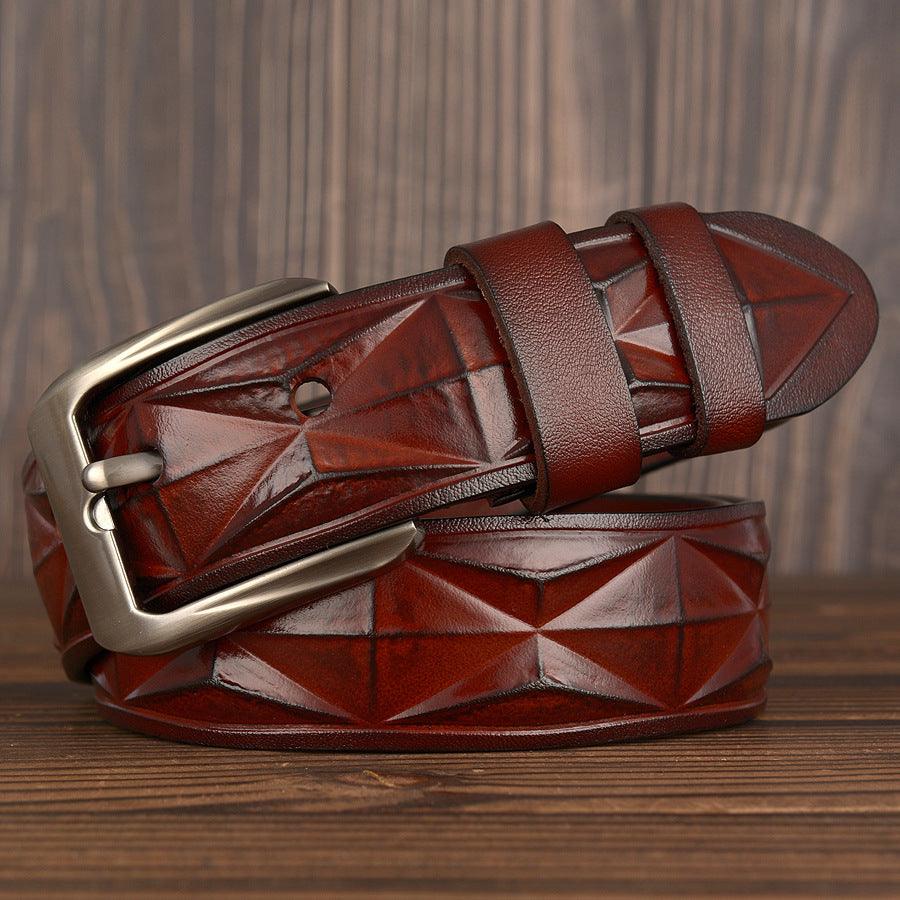 3D craft diamond pattern belt leather casual men's belt - BUNNY BAZAR