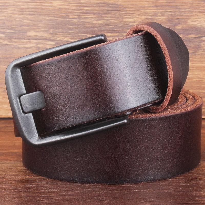 Leather Head Layer Pure Cowhide Wide Pin Buckle Belt - BUNNY BAZAR