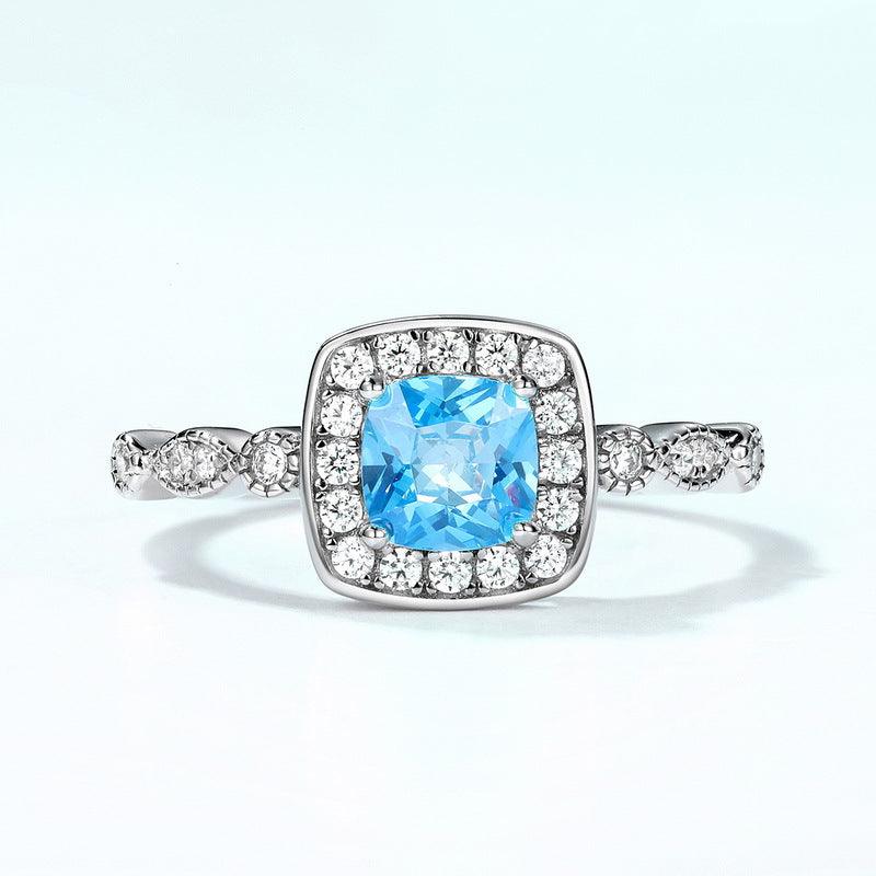 BB-52 Ring Female Geometric Navy Zircon T-02 Silver Fashion Ring - BUNNY BAZAR