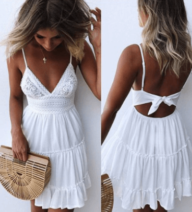 Sexy lace sling stitching bow princess dress - BUNNY BAZAR