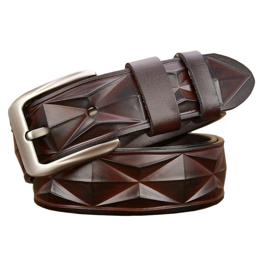 3D craft diamond pattern belt leather casual men's belt - BUNNY BAZAR