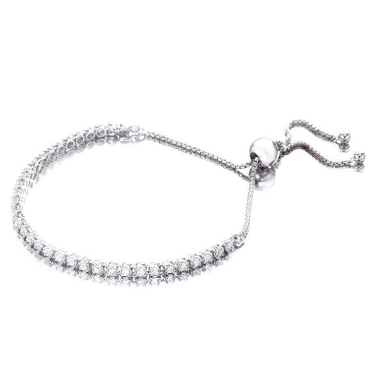 Sterling Silver Sparkling Pink Bright Zircon Bracelet Cord - BUNNY BAZAR