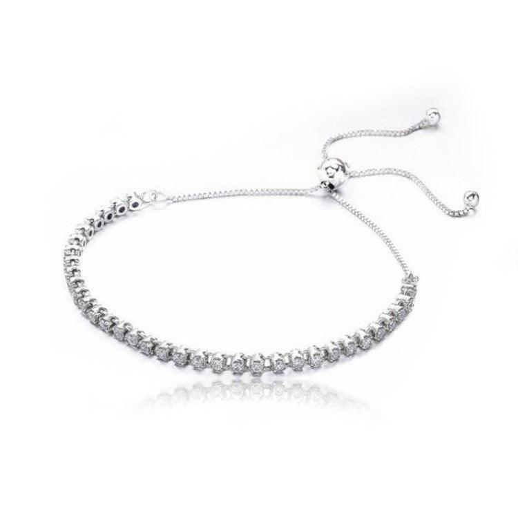 Sterling Silver Sparkling Pink Bright Zircon Bracelet Cord - BUNNY BAZAR