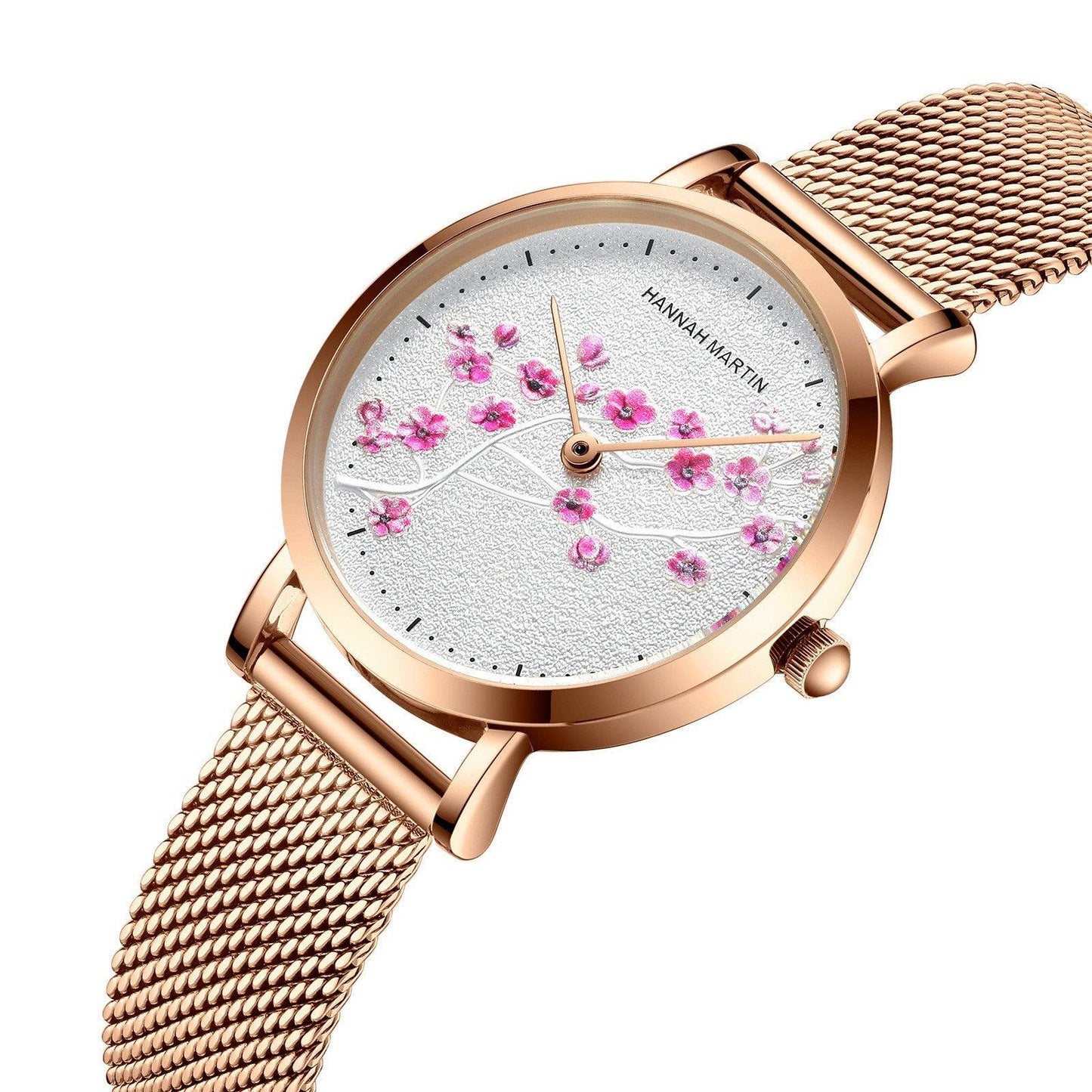 T-12 Rose Gold Plum Blossom Flower Student Ladies Watch - BUNNY BAZAR