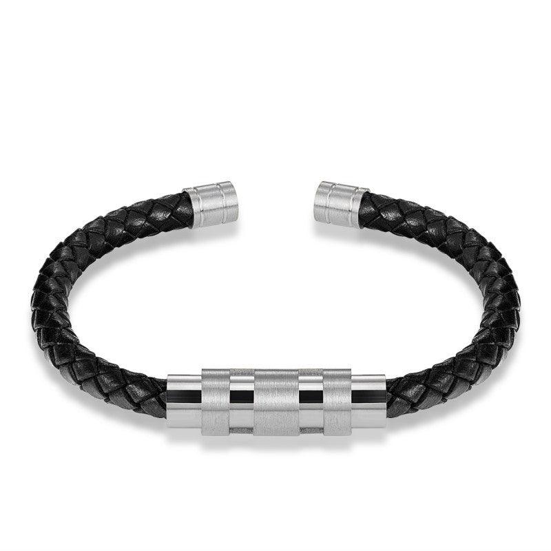 Gold Black Steel Color Rotating Titanium Steel Buckle Bracelet Leather Men - BUNNY BAZAR