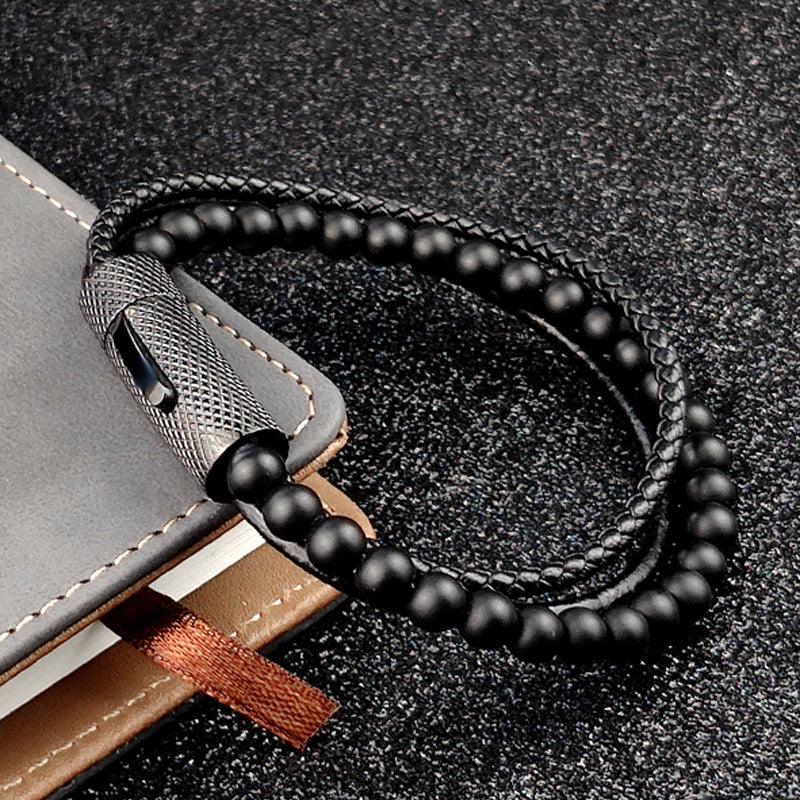 Stainless Steel Bracelet New Snap Beaded Black Leather Black Bracelet For Men - BUNNY BAZAR