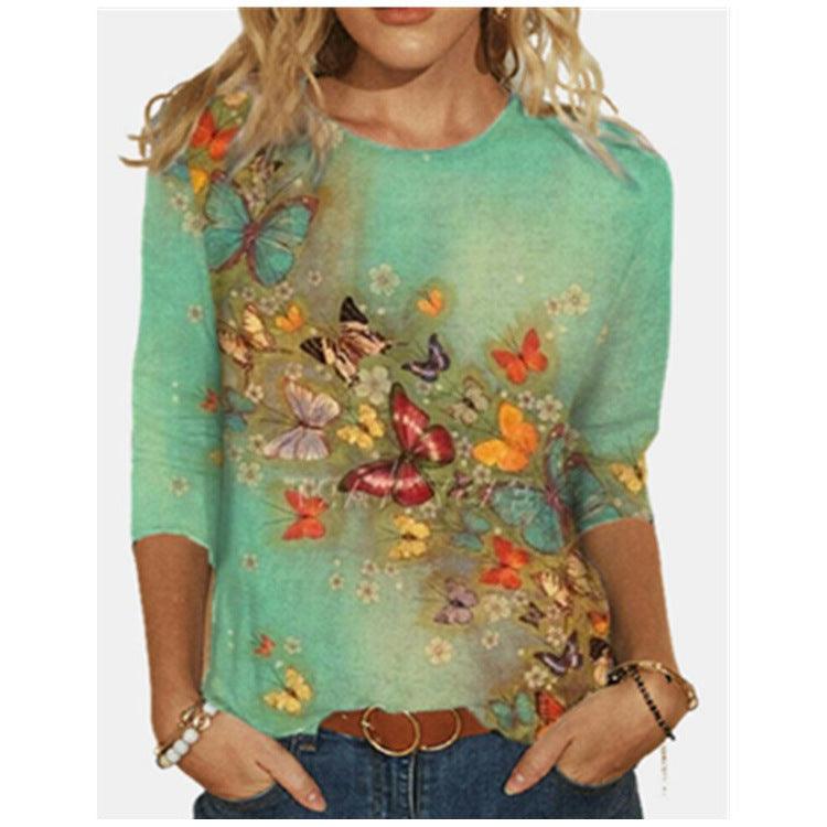 Women's New Butterfly Positioning Print T Shirt - BUNNY BAZAR