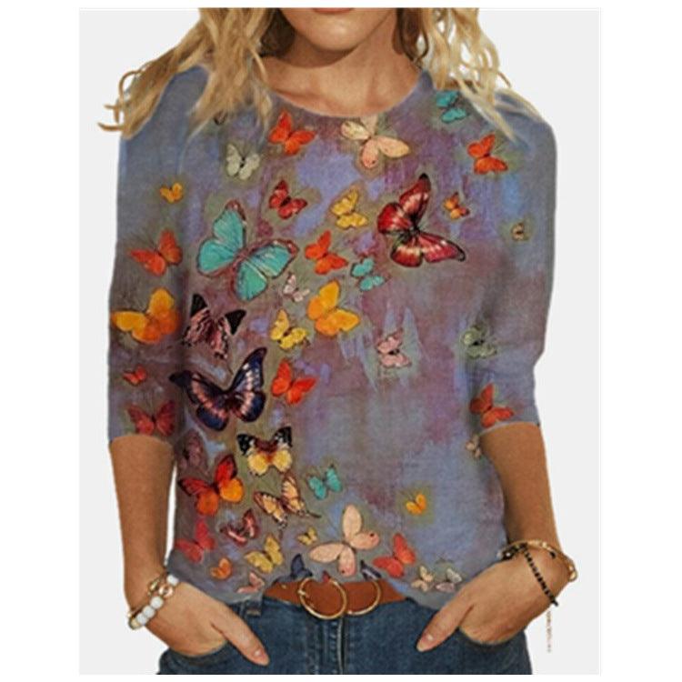 Women's New Butterfly Positioning Print T Shirt - BUNNY BAZAR
