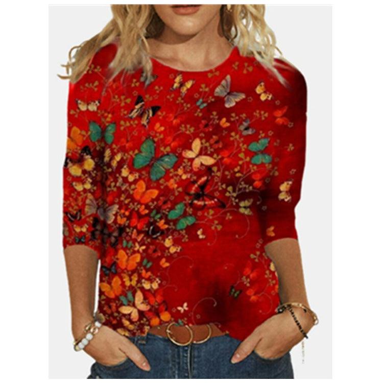 Women's New Butterfly Positioning Print T Shirt - BUNNY BAZAR