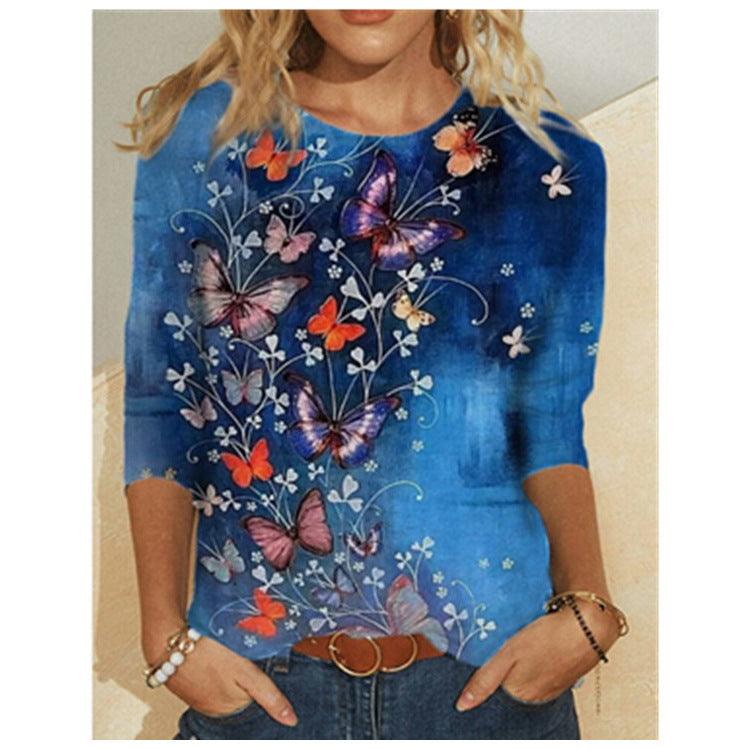 Women's New Butterfly Positioning Print T Shirt - BUNNY BAZAR