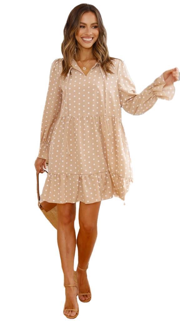 New Style Polka Dot Printing Long Sleeved Lantern Sleeve Loose Dress Women - BUNNY BAZAR