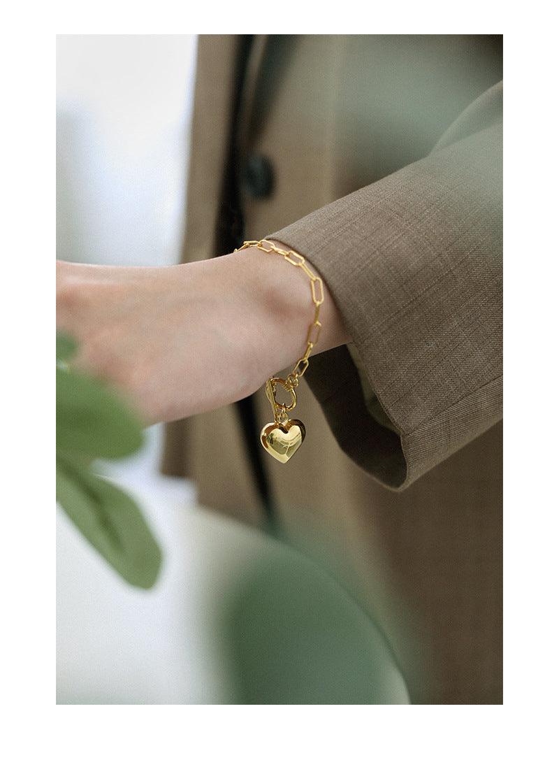 Classic Korean Style Golden Heart-Shaped Bracelet - BUNNY BAZAR