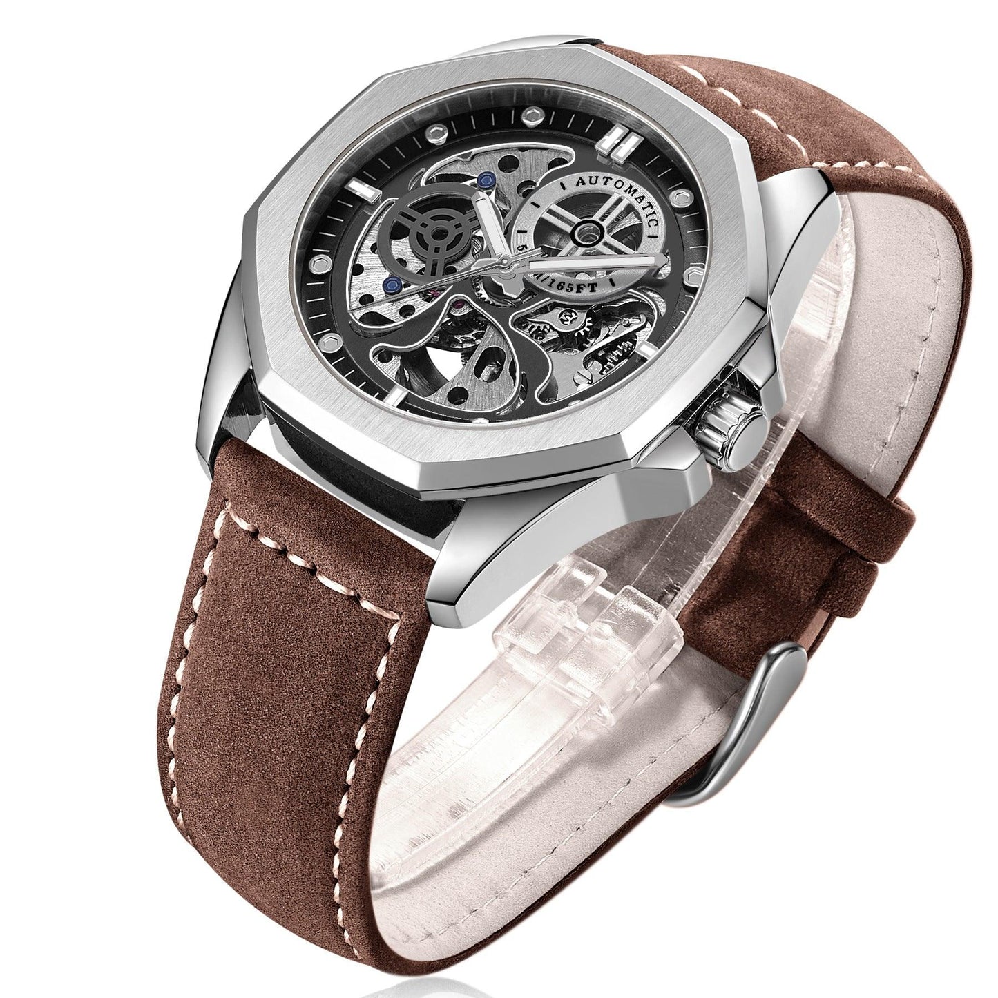 New Hollow Automatic Mens Leather Belt Waterproof Mechanical Watch - BUNNY BAZAR