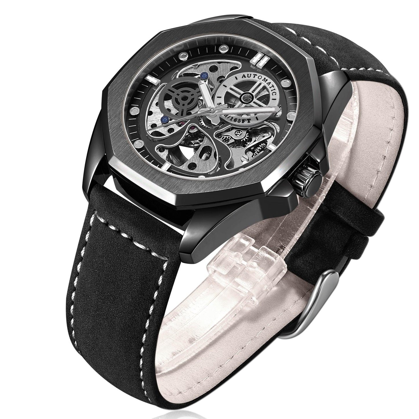 New Hollow Automatic Mens Leather Belt Waterproof Mechanical Watch - BUNNY BAZAR