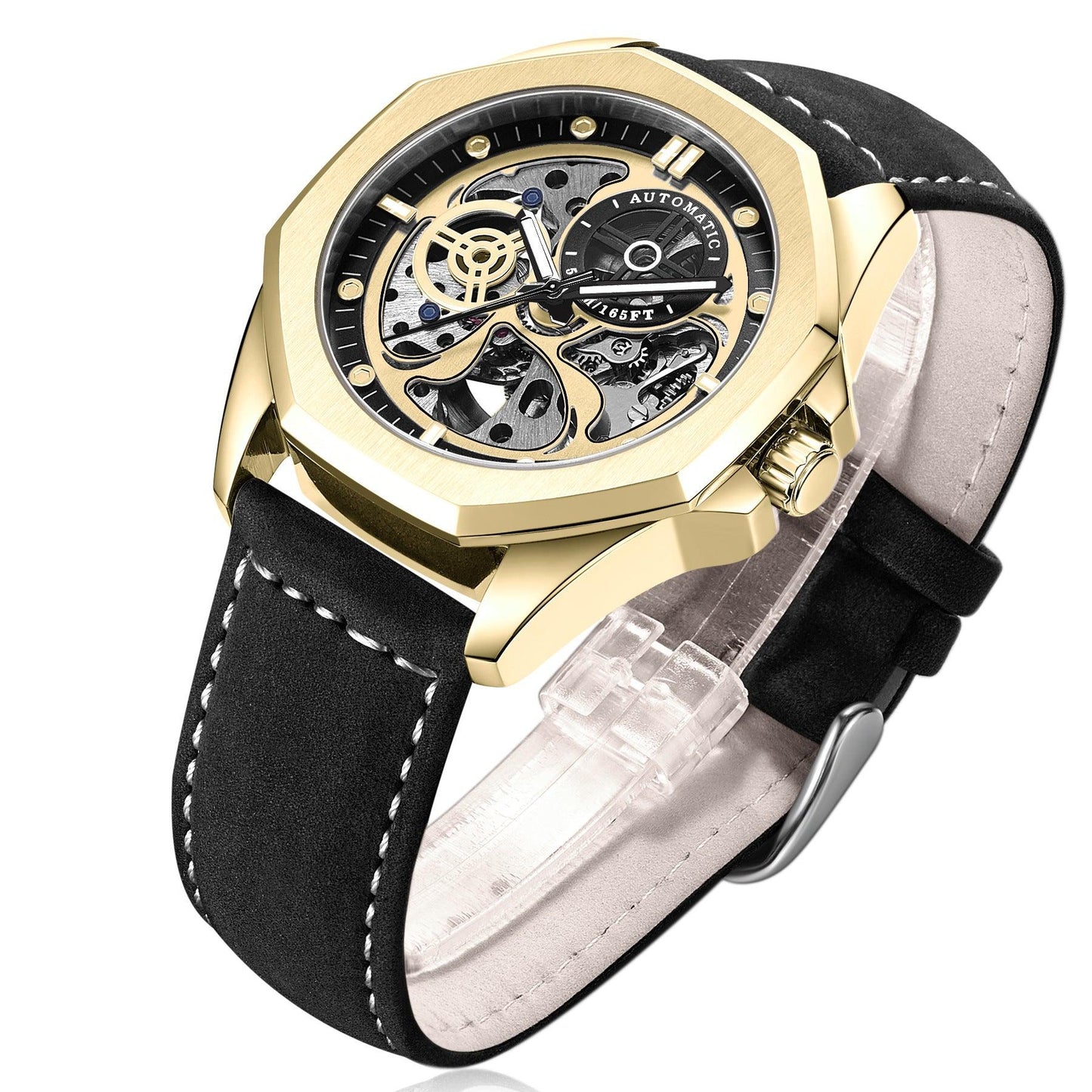 New Hollow Automatic Mens Leather Belt Waterproof Mechanical Watch - BUNNY BAZAR