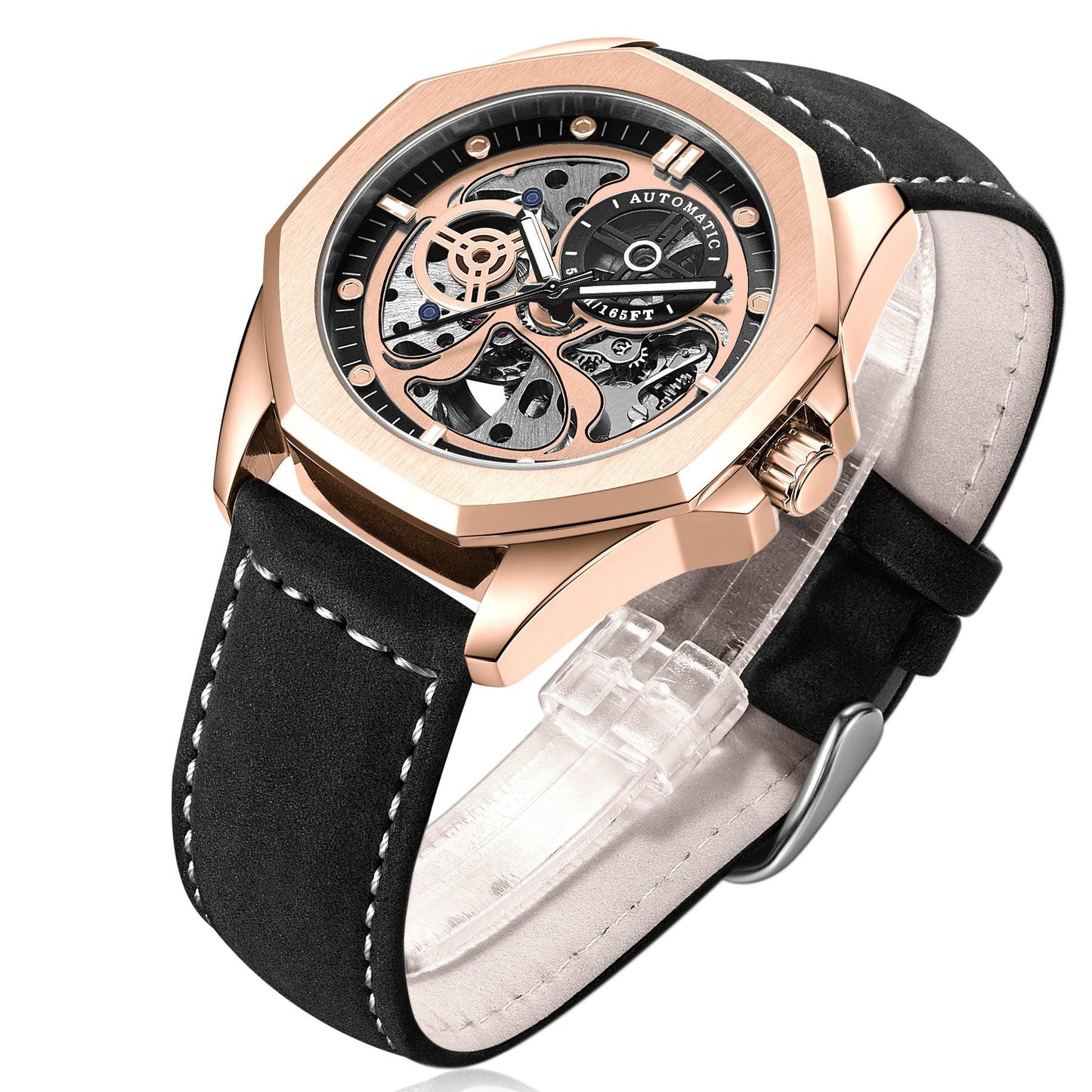 New Hollow Automatic Mens Leather Belt Waterproof Mechanical Watch - BUNNY BAZAR