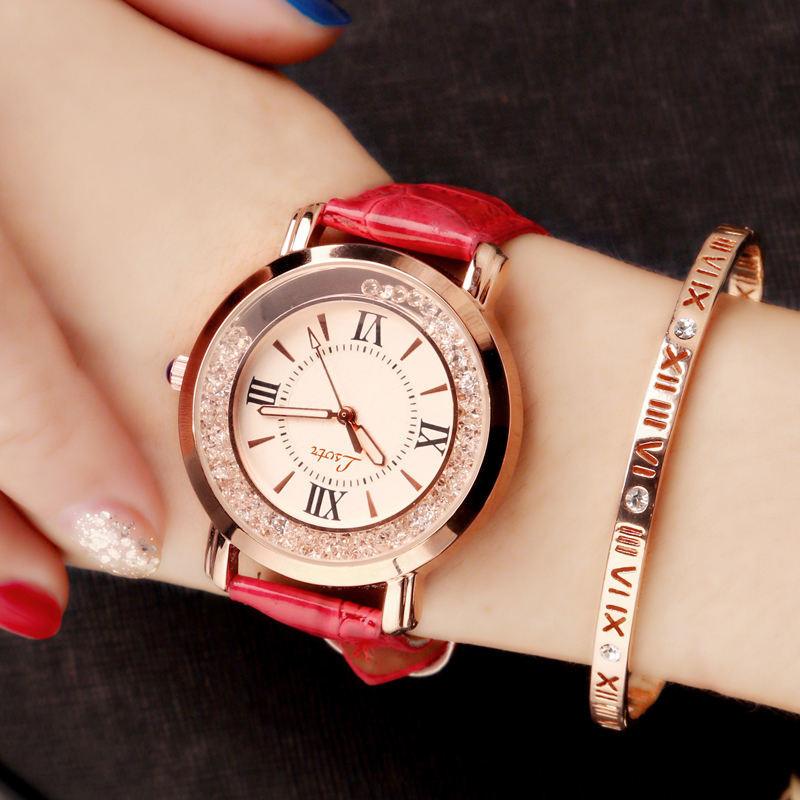 Ladies Watch Flowing Water Diamond British Watch Fashion Student Belt Watch Women - BUNNY BAZAR