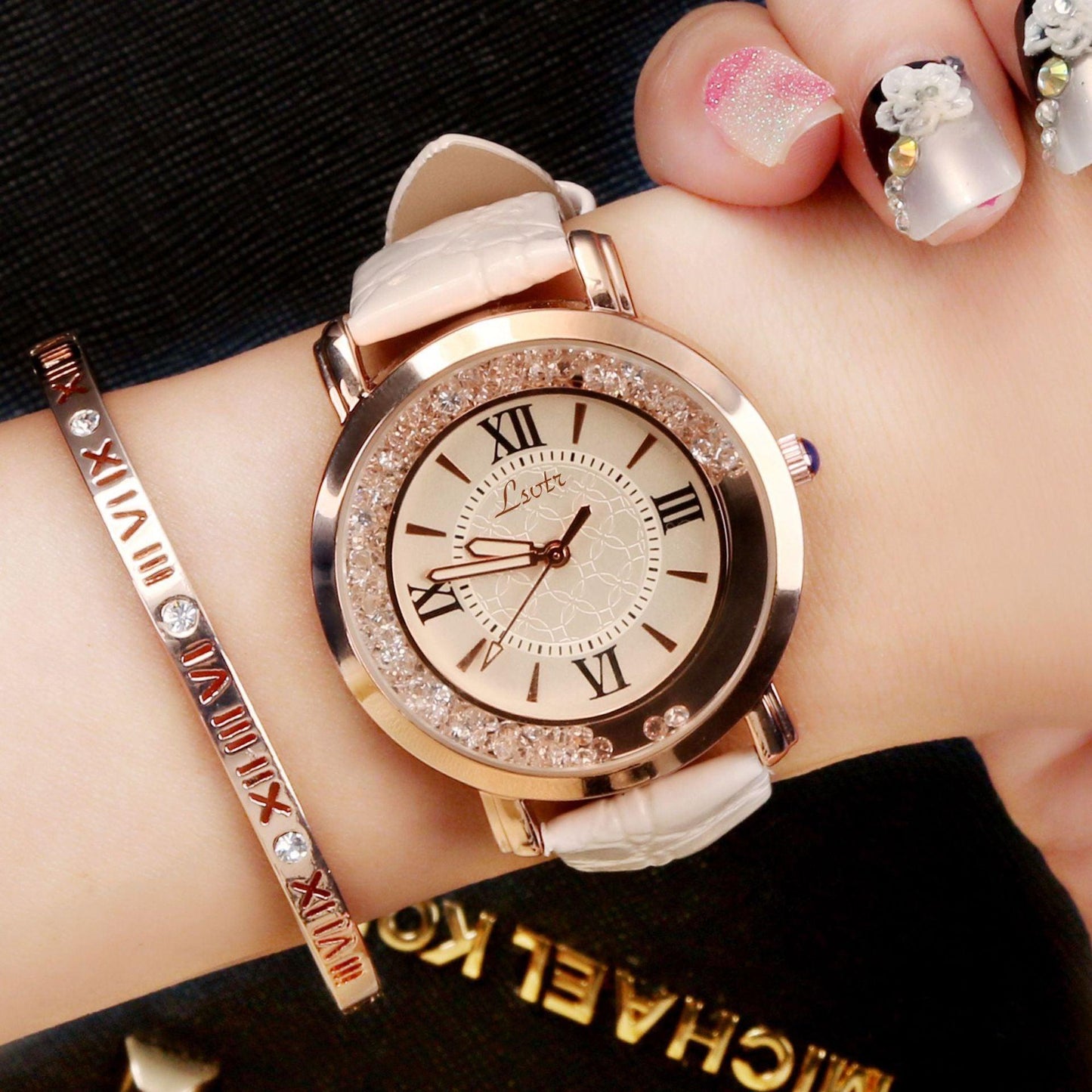 Ladies Watch Flowing Water Diamond British Watch Fashion Student Belt Watch Women - BUNNY BAZAR
