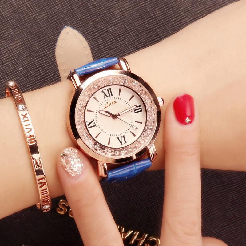 Ladies Watch Flowing Water Diamond British Watch Fashion Student Belt Watch Women - BUNNY BAZAR