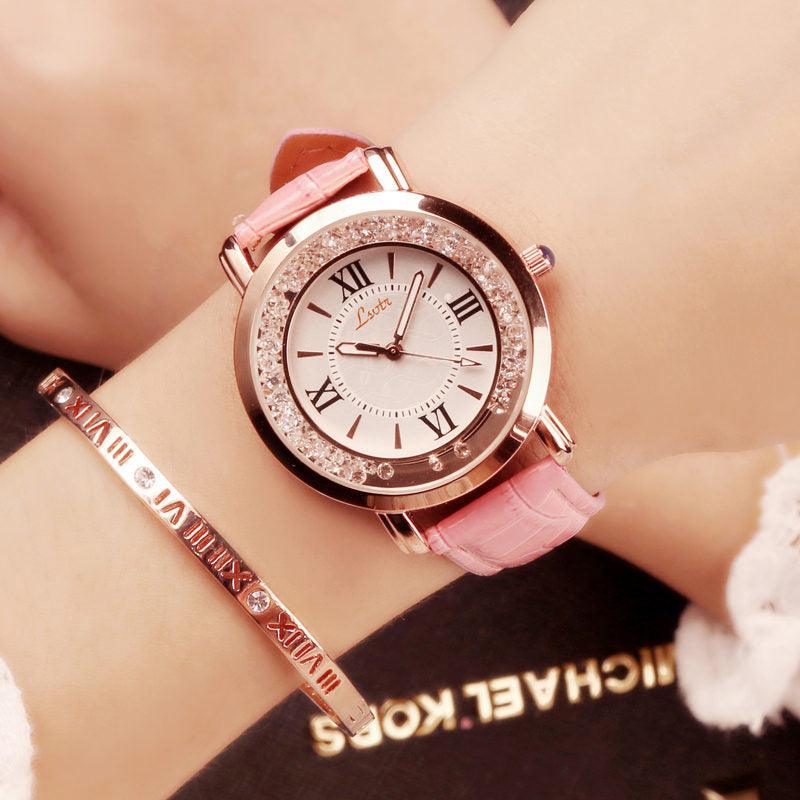 Ladies Watch Flowing Water Diamond British Watch Fashion Student Belt Watch Women - BUNNY BAZAR