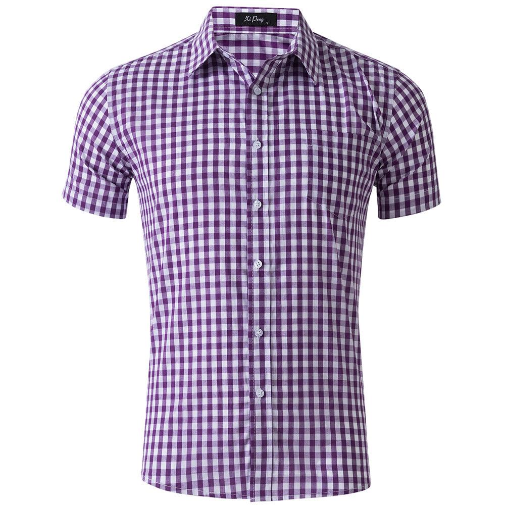 Cotton Lapel Plaid Short-sleeved Shirt - BUNNY BAZAR
