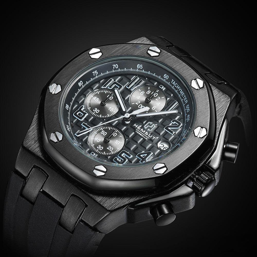 Men's Three Eyes Waterproof Sports Watch Casual Chronograph Tape - BUNNY BAZAR