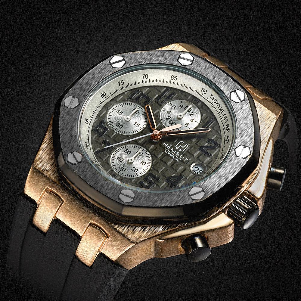 Men's Three Eyes Waterproof Sports Watch Casual Chronograph Tape - BUNNY BAZAR