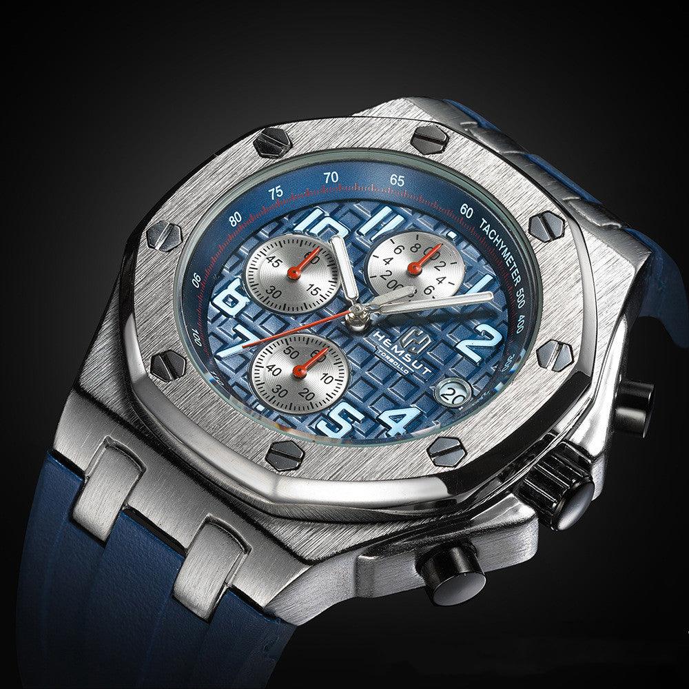 Men's Three Eyes Waterproof Sports Watch Casual Chronograph Tape - BUNNY BAZAR