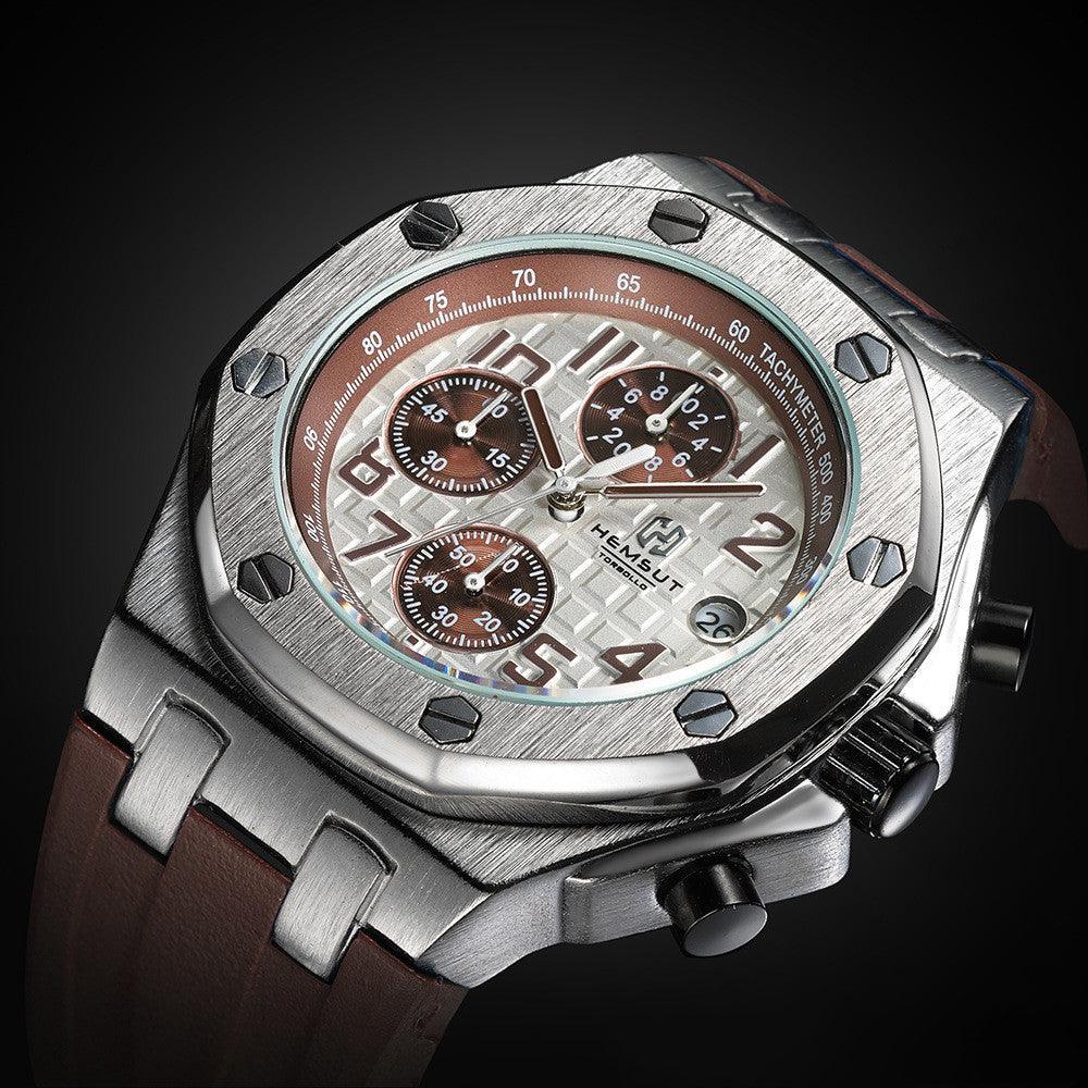 Men's Three Eyes Waterproof Sports Watch Casual Chronograph Tape - BUNNY BAZAR