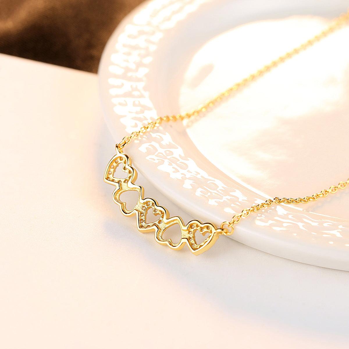 18K Real Gold Plated S925 Silver Necklace Korean Style Peach Heart Micro Inlaid 3A Zircon Chain - BUNNY BAZAR
