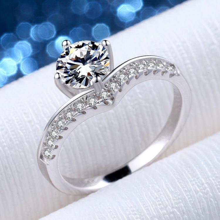 BB-86 Sterling Silver Moissanite Simulation Diamond Ring Female Support Six-claw Micro Inlay - BUNNY BAZAR