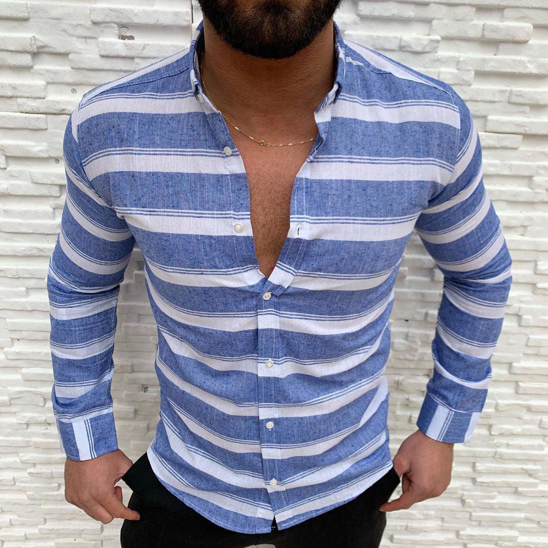 Lapel Button Long-sleeved Men's Casual Shirt - BUNNY BAZAR