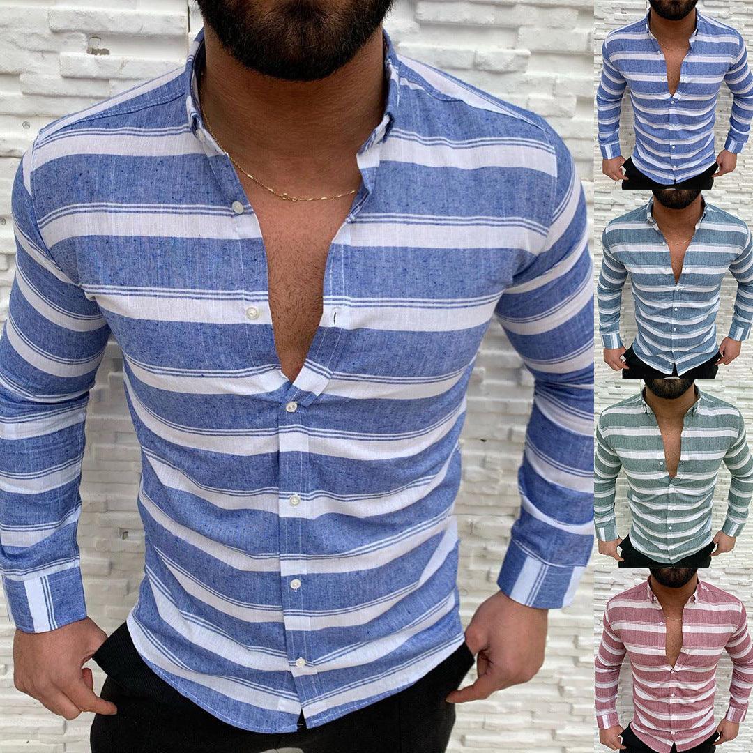Lapel Button Long-sleeved Men's Casual Shirt - BUNNY BAZAR