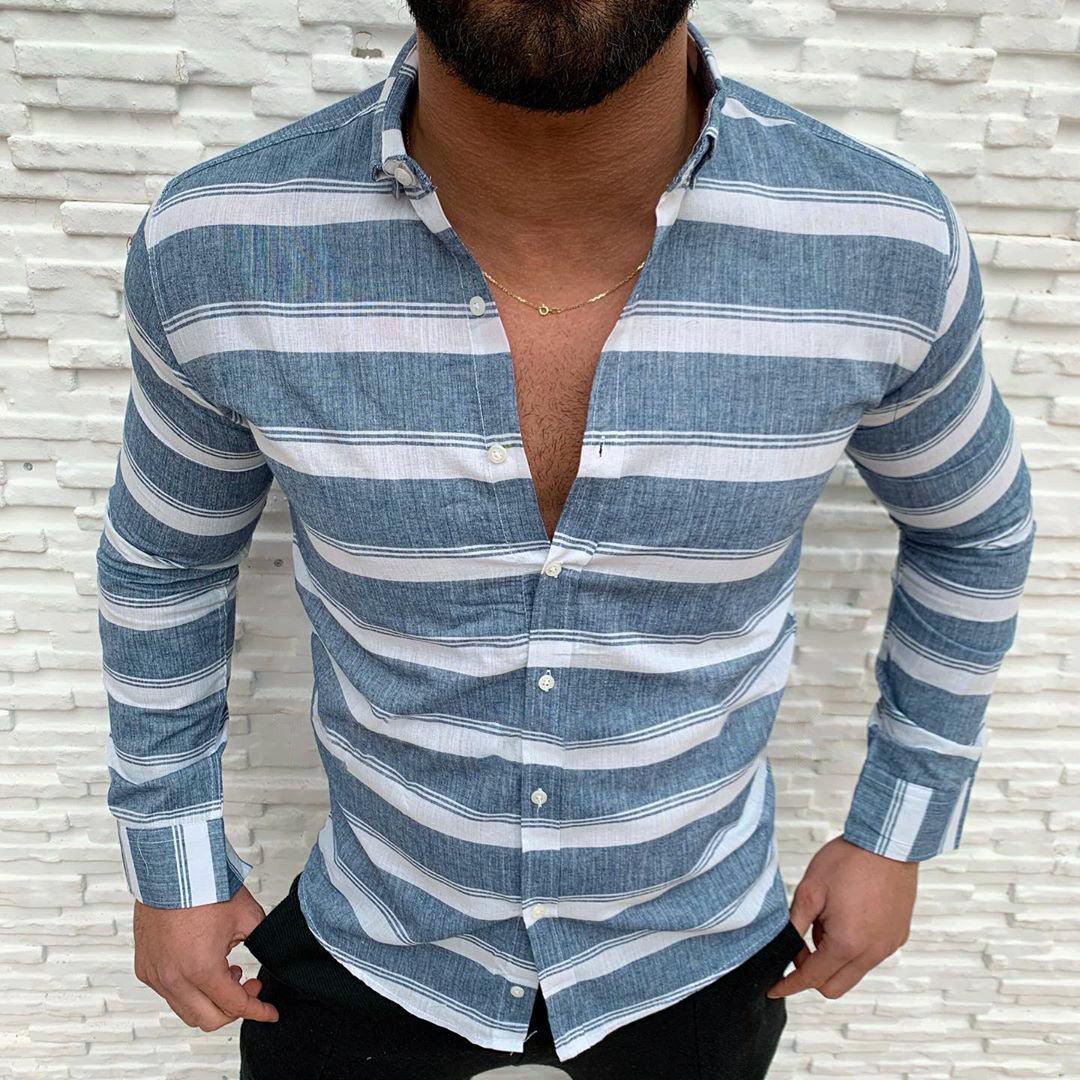 Lapel Button Long-sleeved Men's Casual Shirt - BUNNY BAZAR