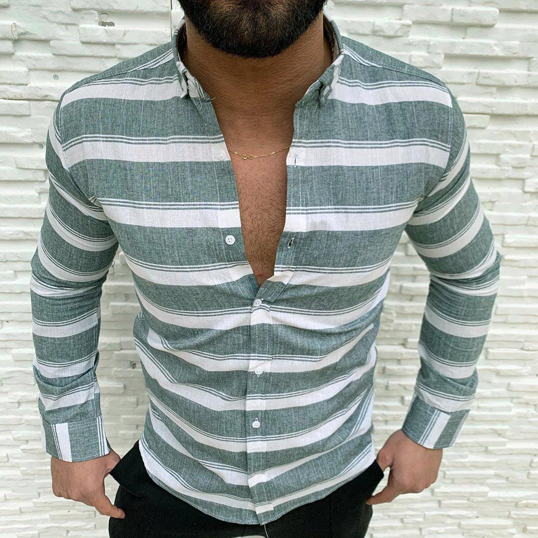 Lapel Button Long-sleeved Men's Casual Shirt - BUNNY BAZAR