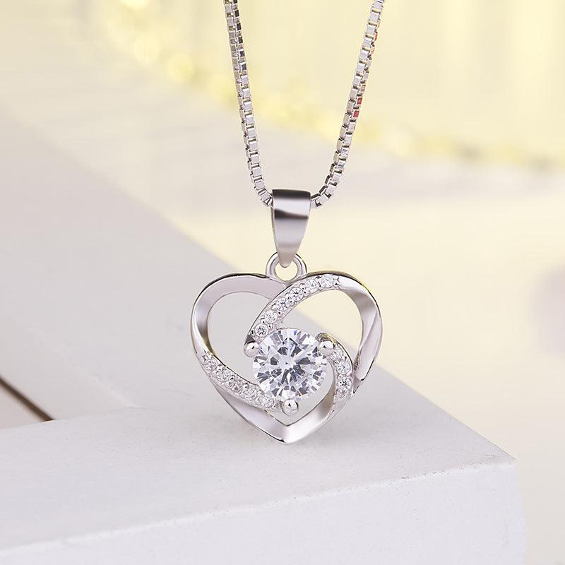 Heart Pendant Sterling Silver clavicle Necklace - BUNNY BAZAR