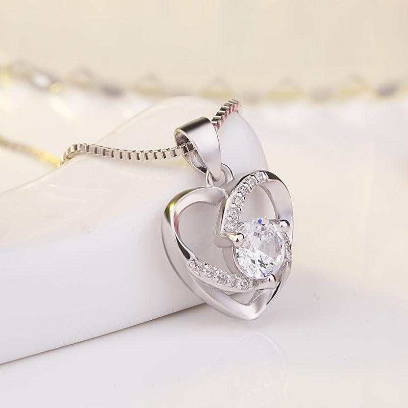 Heart Pendant Sterling Silver clavicle Necklace - BUNNY BAZAR