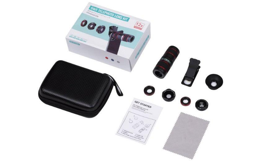 Mobile Phone Lens 12x telephoto Telescope Wide-angle Micro Fisheye 5-in-1 Set - BUNNY BAZAR