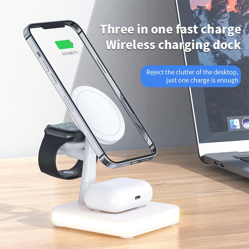 3 In 1 Magnetic Wireless Charger Stand Fast Charging Dock Station - BUNNY BAZAR