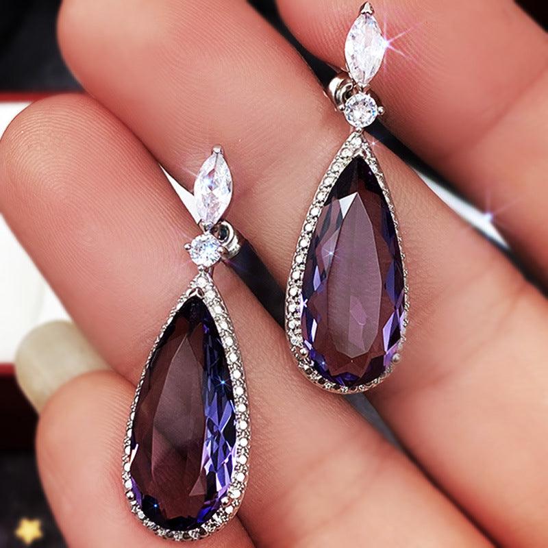 Micro-inlaid Purple Zircon Long Women Bridal Earrings - BUNNY BAZAR