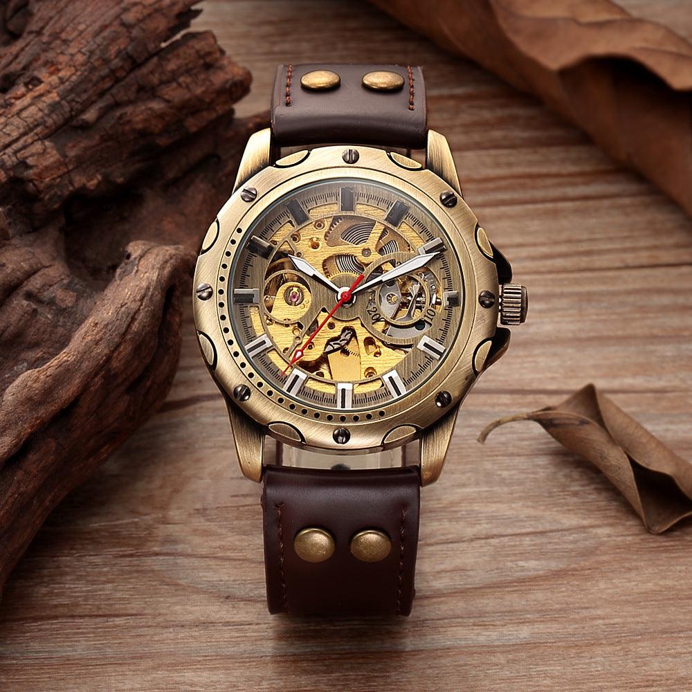 Mens Skeleton Steampunk Automatic Mechanical Watch - BUNNY BAZAR