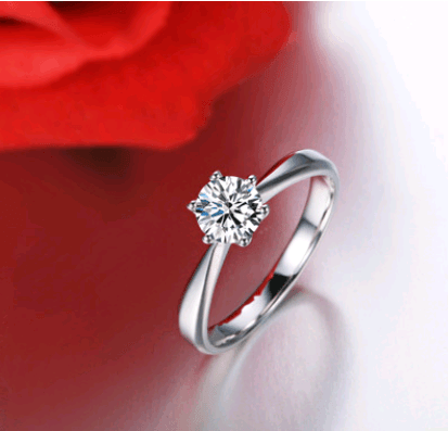 BB-12 Sterling Silver Jewelry SONA Diamond Ring 1 Carat Six-Claw Female Crown Simulation Diamond Ring - BUNNY BAZAR