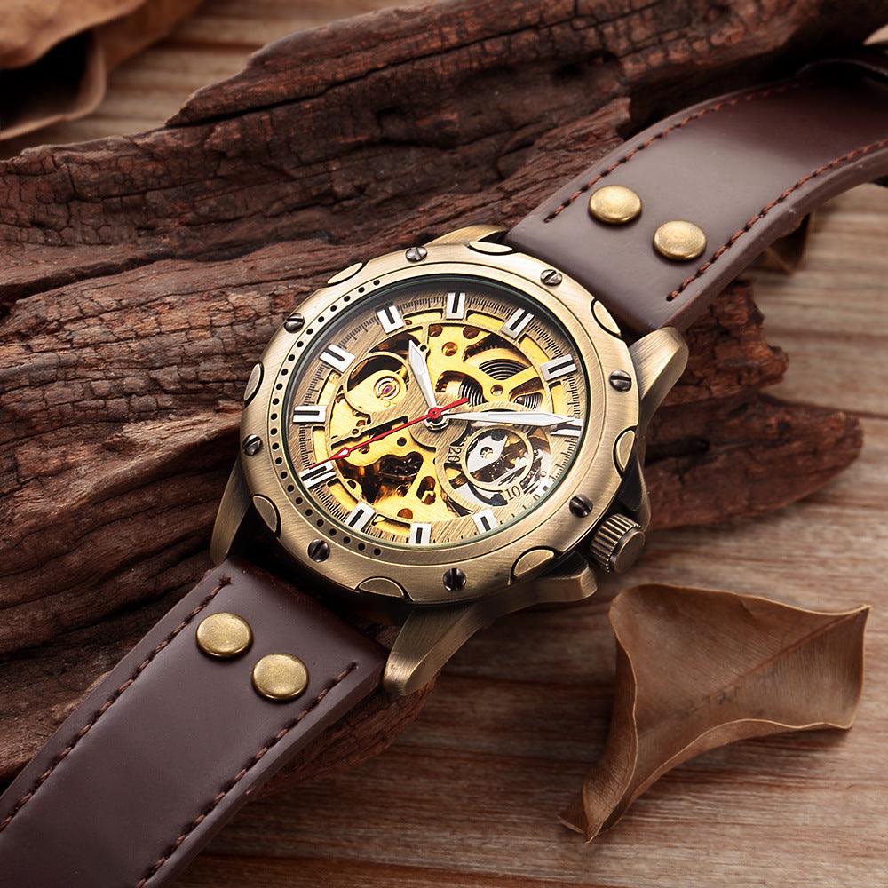 Mens Skeleton Steampunk Automatic Mechanical Watch - BUNNY BAZAR