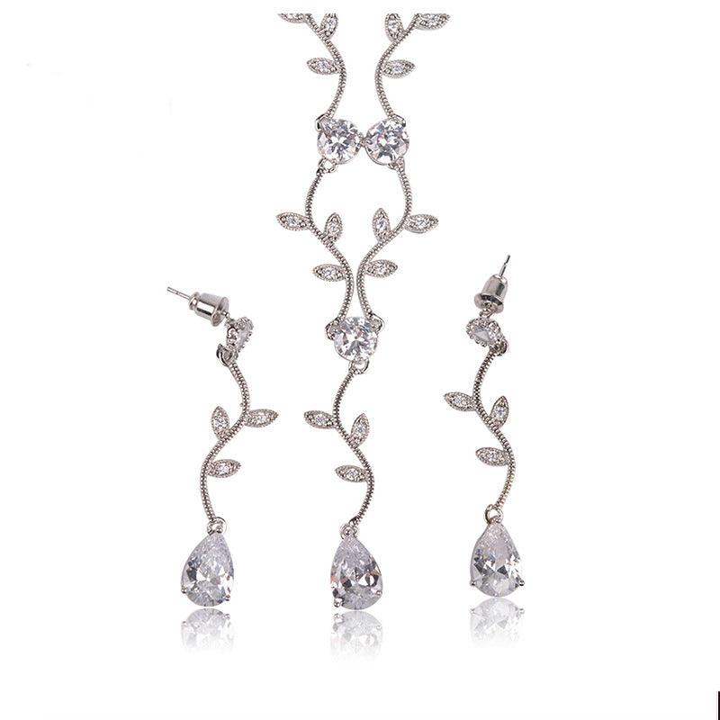Best Selling Gold-plated Temperament Branch Zircon Set In Europe And America Simple Fashion Cross-border Supply Hot Selling Zircon Jewelry Set - BUNNY BAZAR