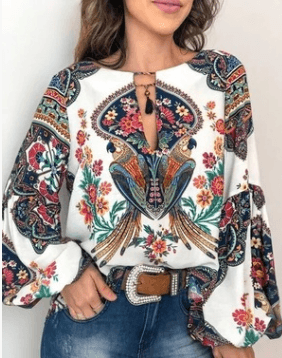 Round Neck Lantern Sleeve Shirt - BUNNY BAZAR