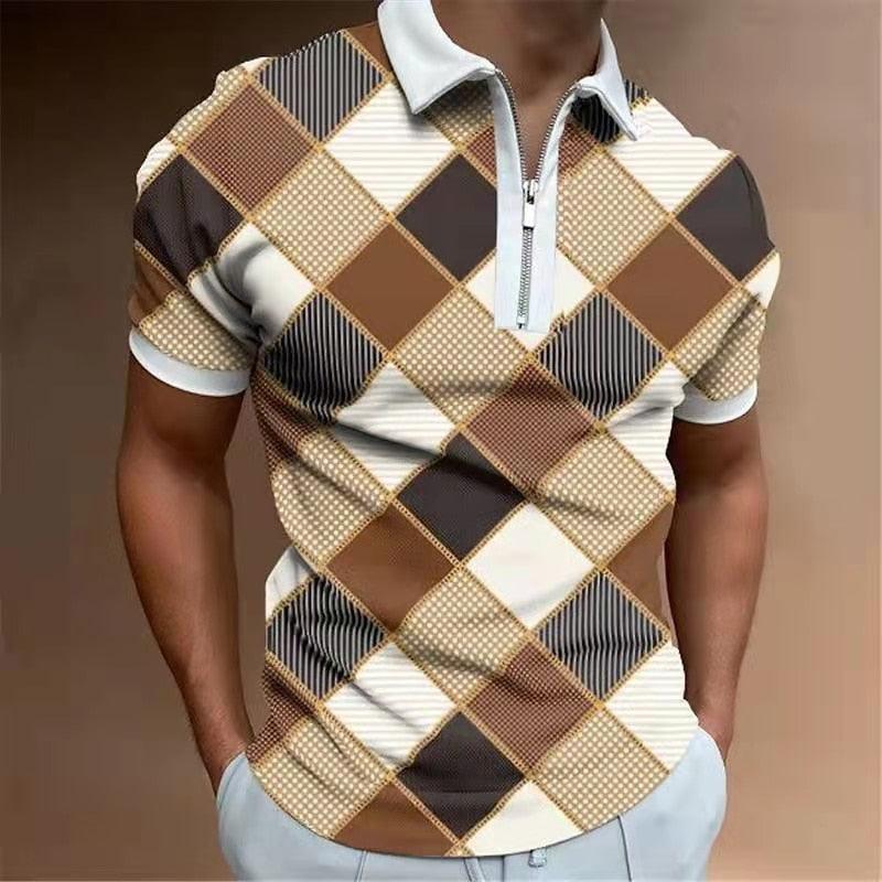 POLO Lapel Casual Short Khaki Striped T-Shirt is Ideal For Any Occasion - BUNNY BAZAR