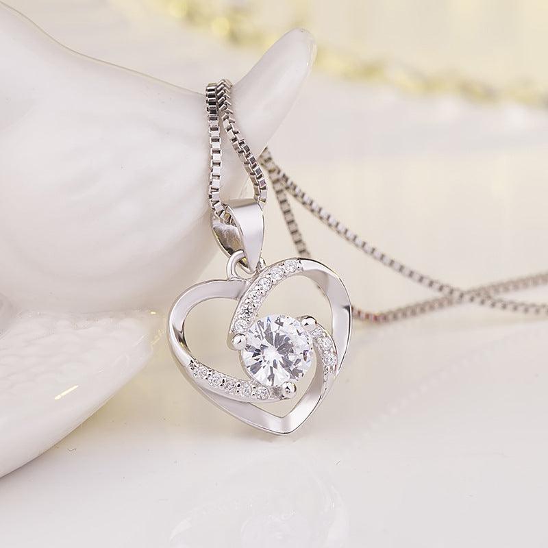 Heart Pendant Sterling Silver clavicle Necklace - BUNNY BAZAR