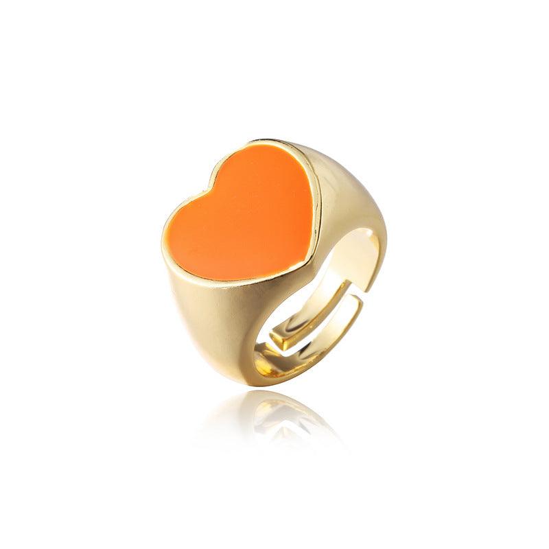 Gold Color Drip Oil Love Ring Women - BUNNY BAZAR