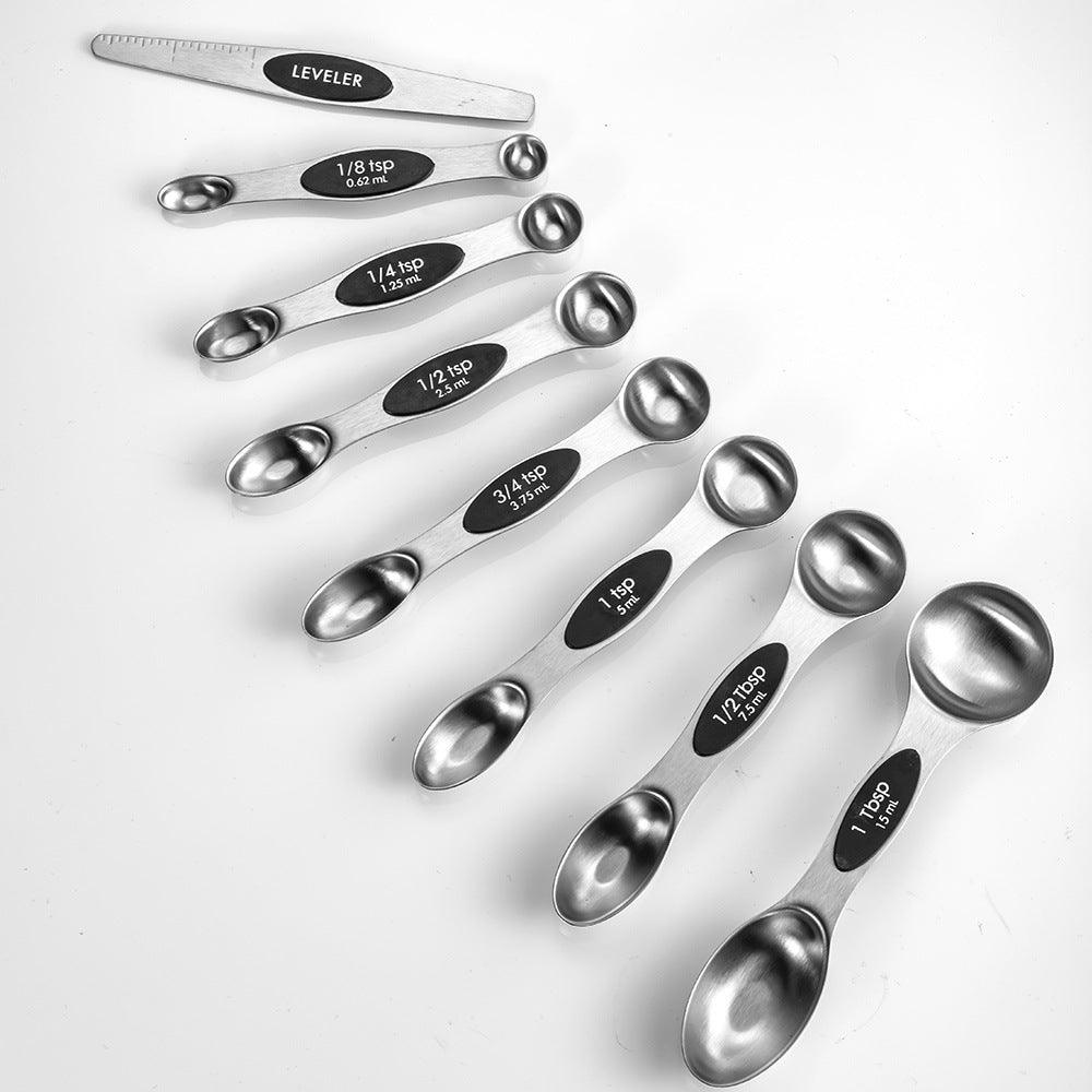 Kitchen Stainless Steel Magnetic Suction Double Head Measuring Spoon 8-piece Set - BUNNY BAZAR