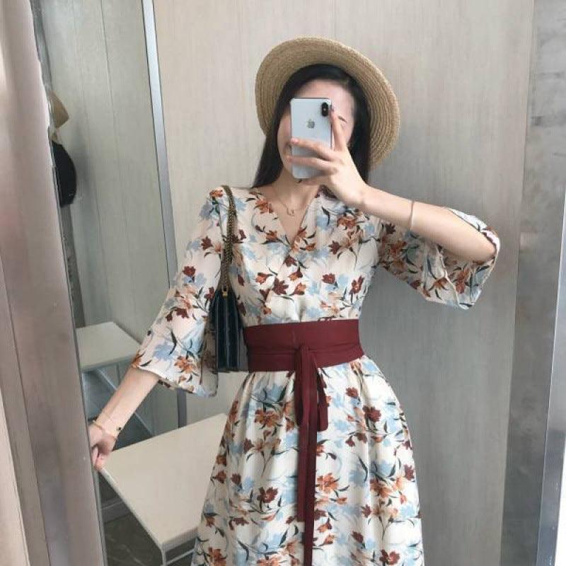 Retro French Summer New Dress Temperament Waist British Style College Student Foreign Style Hepburn Dress - BUNNY BAZAR